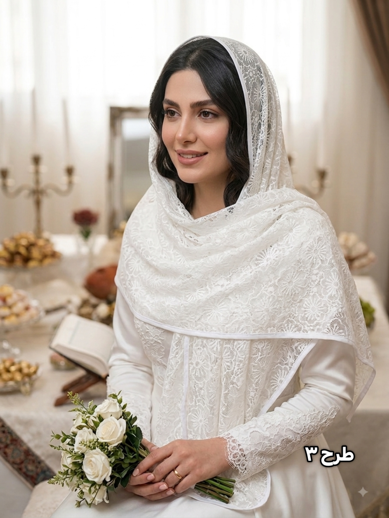 شال گیپور سفید مجلسی عروس