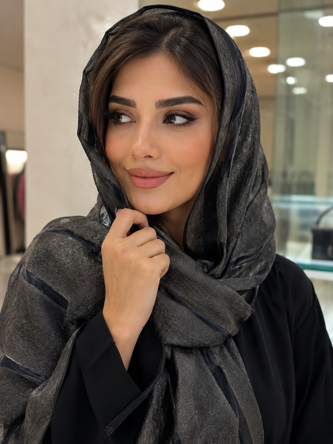 شال مجلسی قهوه ای حریر ارگانزا